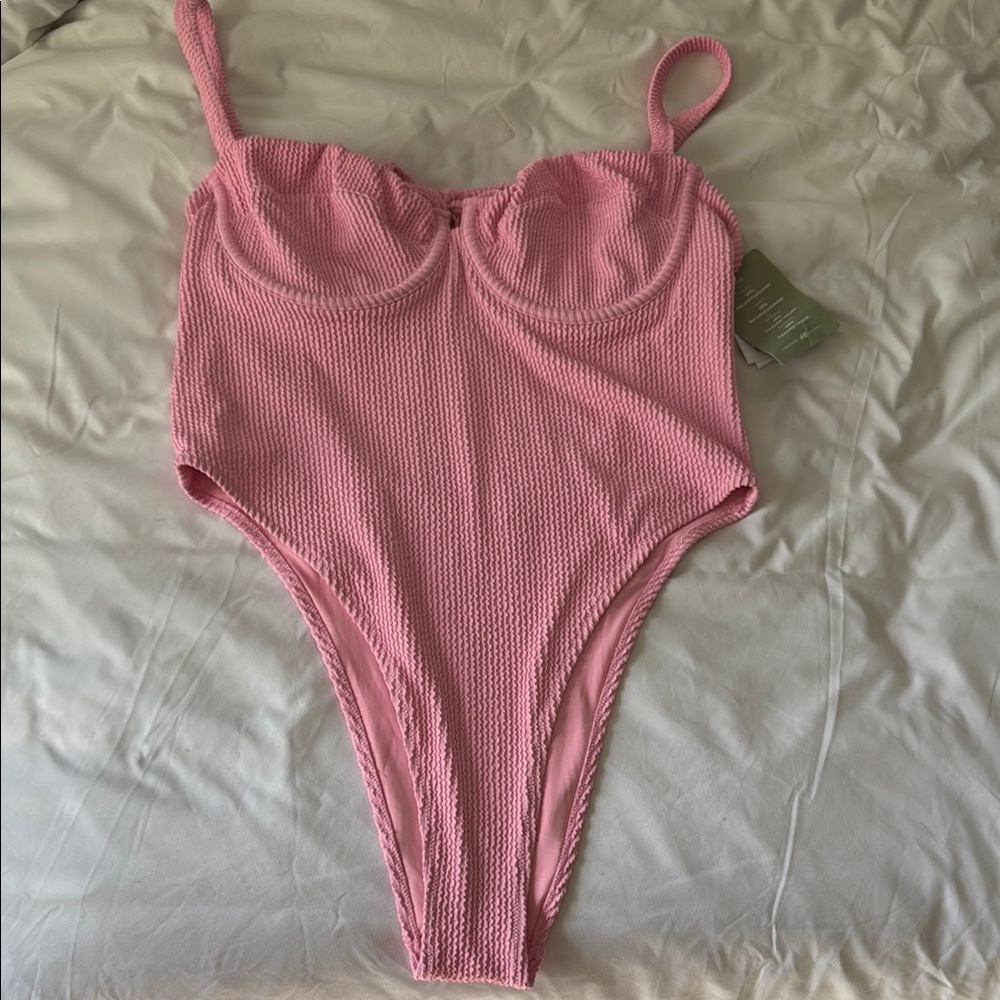 Pink Ribbed One-Piece Swimsuit